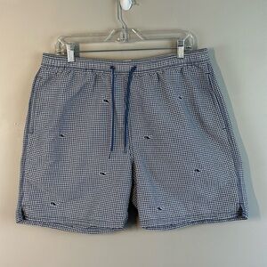 Vineyard Vines Whale Logo Blue and White Gingham Swim Trunks Size L